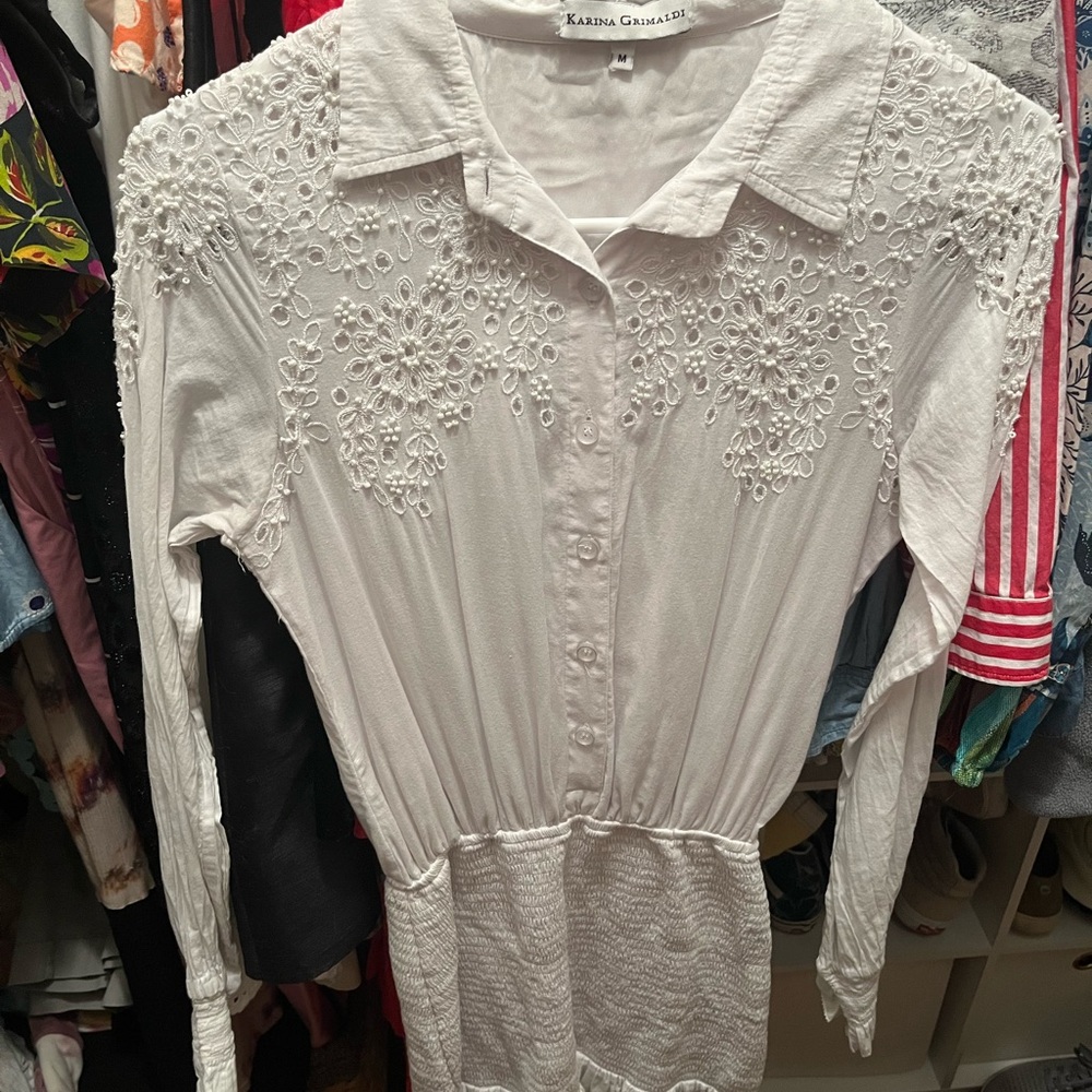 Karina Grimaldi Ivory Embroidered Blouse